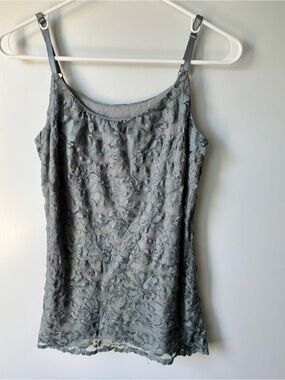 Bobeau Delicate Lace Camisole Top with Straps - Dark Gray